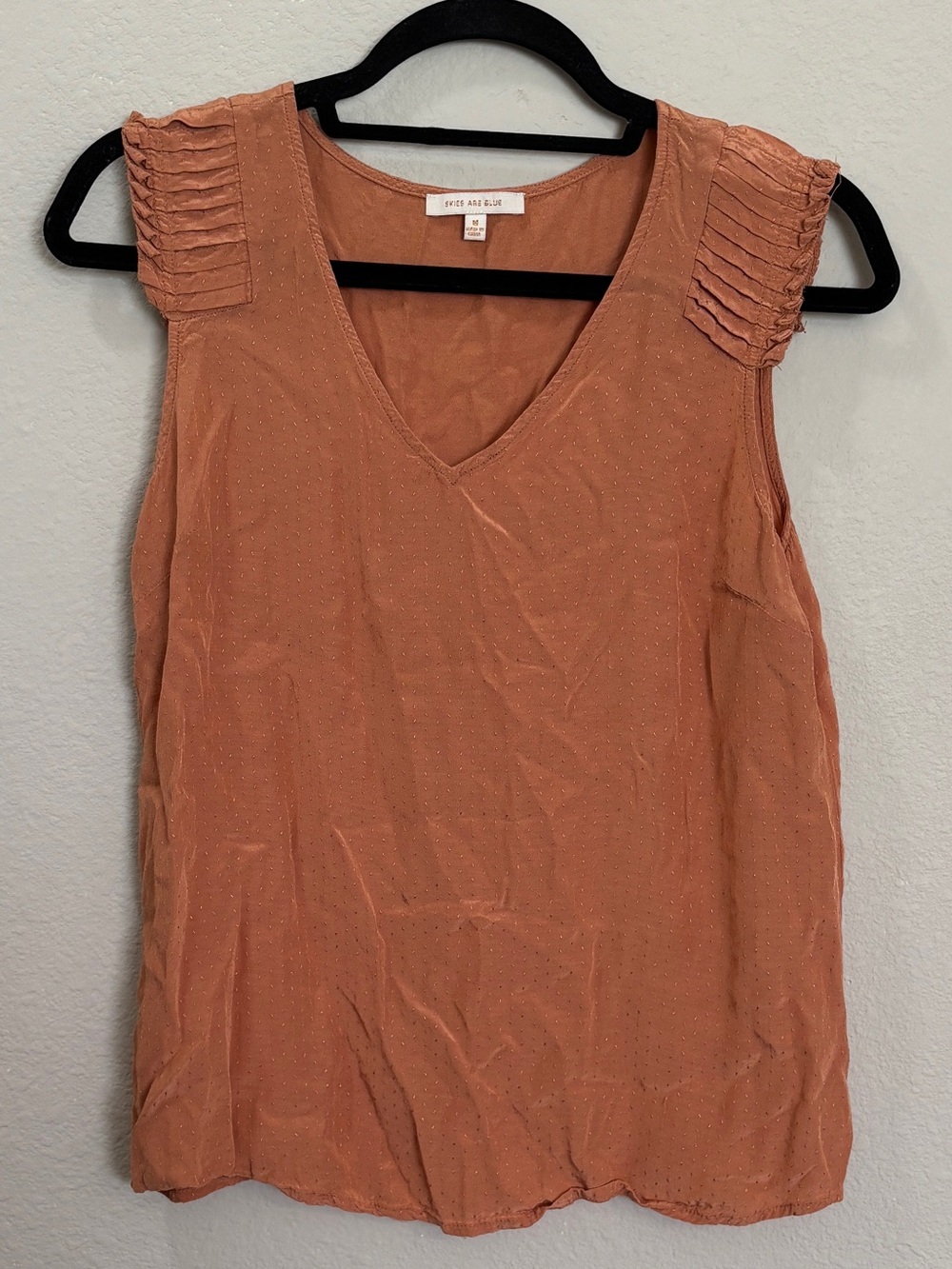 Skies Are Blue Orange Pleated Shoulder Detail Sleeveless Blouse Size Medium